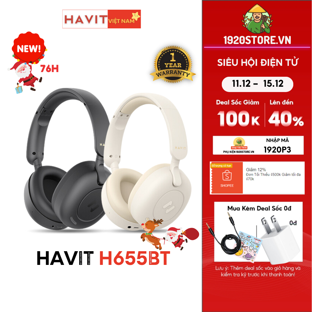 【Hỏa Tốc HCM】Tai Nghe Headphone Bluetooth HAVIT H655BT, Chống Ồn Chủ Động ANC, Gamemode 60ms, Nghe Đến 65H - Chính Hãng