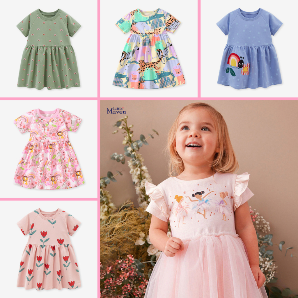 BST váy thun hè cotton nhiều họa tiết cho bé gái 2-7 tuổi mẫu mới P1 - Little Maven Chính Hãng