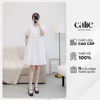 Váy suông cổ tàu xếp ly nẹp tay bồng nhẹ nhàng Calie VS048