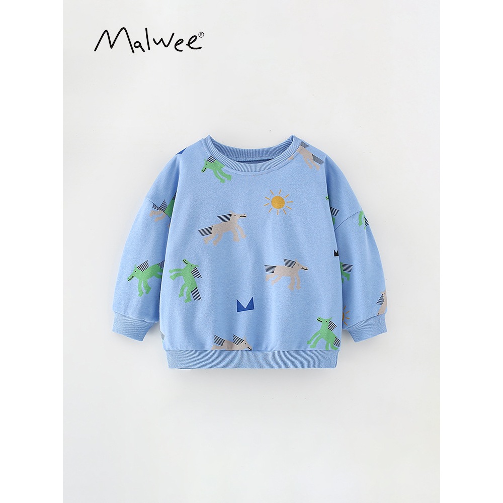 Mã 8645 áo nỉ bé Malwee màu xanh dương in hình ngựa Pony thời trang cho bé trai, bé gái