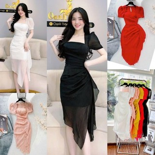 Đầm body tay con tơ nhủ cao cấp-tko tặng hoa tai