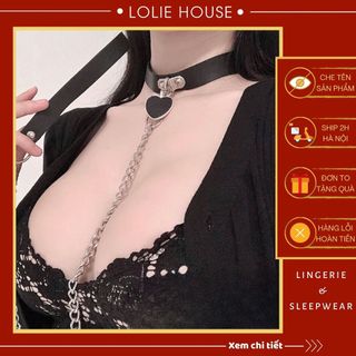 Vòng cổ choker da pu kèm dây xích lolie house - pk13