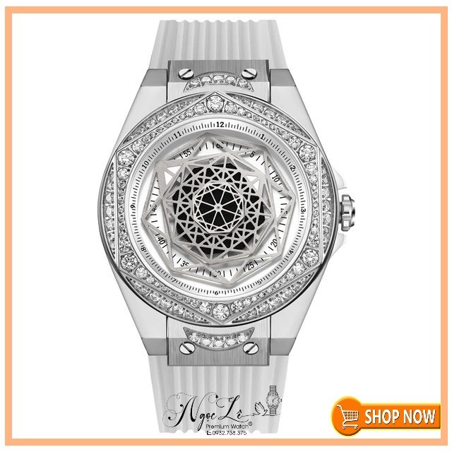 Đồng Hồ Huboler Hanboro Nữ Dây Silicon Trắng Silver 38mm Chính Hãng
