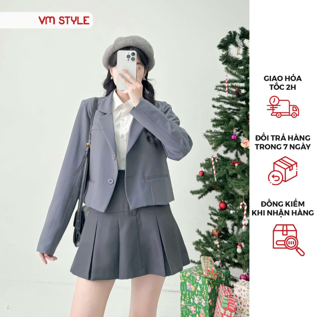 Áo blazer nữ VMSTYLE khoác vest dáng croptop 2 lớp tay dài có đệm vai 2 túi trước P494 - KVU00009