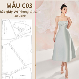 Rập giấy a0 váy 2 dây dáng xoè mã c03
