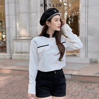 Áo khoác KAYLIN cổ tàu form croptop phối hàng nút sang chảnh vải tweed dầy dặn ấm áp phong cách N1932
