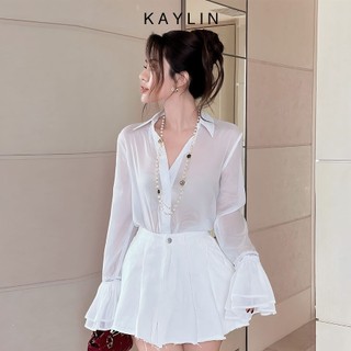 Áo sơ mi KAYLIN tay dài phối ống loe chất vải Voan tơ chất vải nhân tạo mềm mại nhẹ nhàng phong cách KAYLIN tính N2149