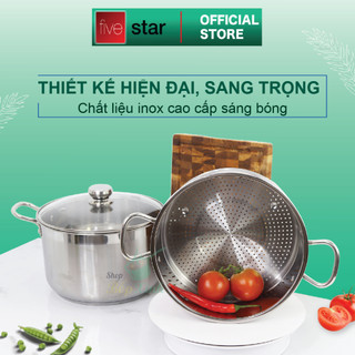Bộ nồi xửng hấp inox 430 Fivestar standard  nắp kính size 30cm, dung tích 13 lít, 3 đáy dùng được mọi bếp,tặng 1 vá canh