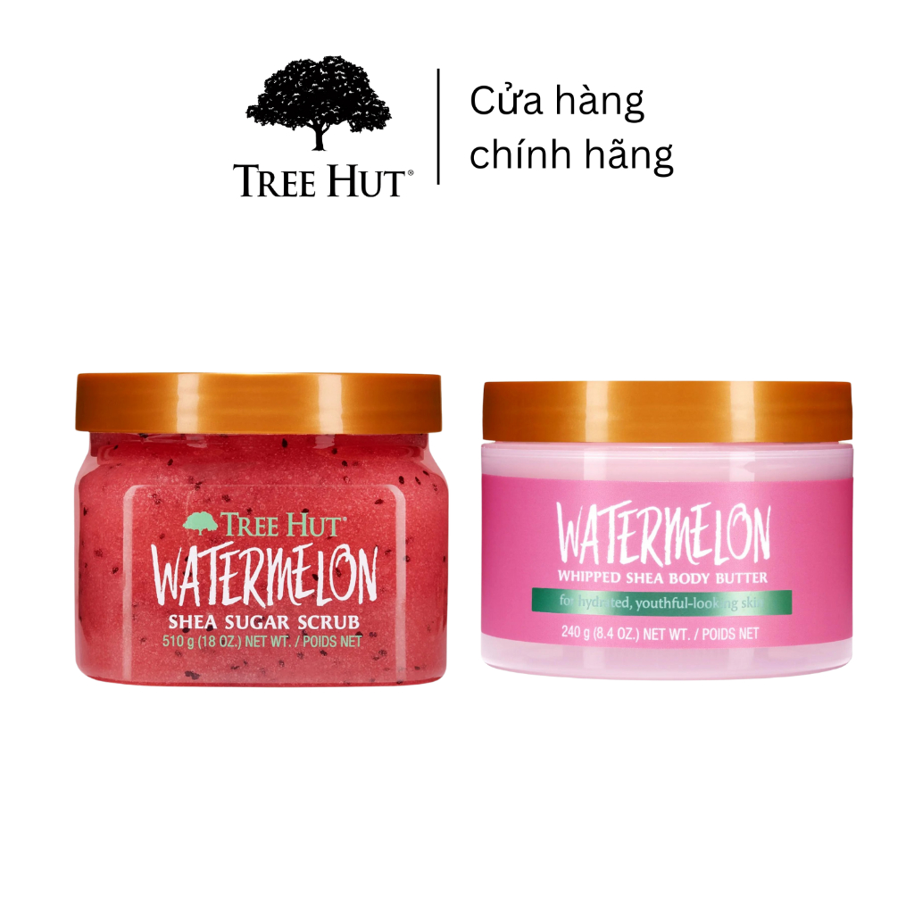 Combo Tẩy tế bào chết & Bơ dưỡng thể Tree Hut Watermelon sạch sâu dưỡng ẩm