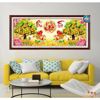 Tranh đính đá Tiền Vô Như Nước, Cây tiền vàng 120x50cm - Tranh chưa gắn đá