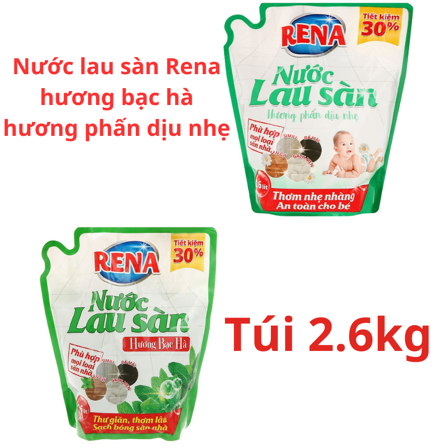 Nước lau sàn Rena hương bạc hà/phấn dịu nhẹ túi 2.6 lít