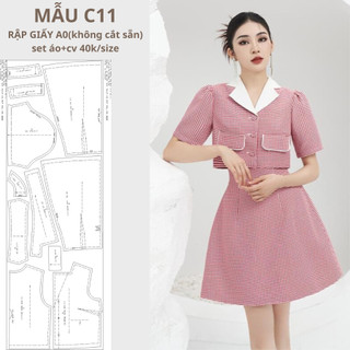 Rập giấy a0 set áo croptop và chân váy mã c11