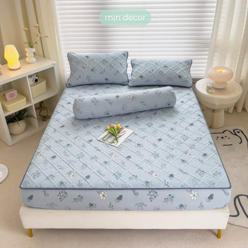 Ga Gối Cotton Đũi Cát Trần Mịn Decor Bộ Drap Giường Chần Bông Kèm vỏ Ôm Đồn Bộ Kích Thước 1m6 1m8 2m2