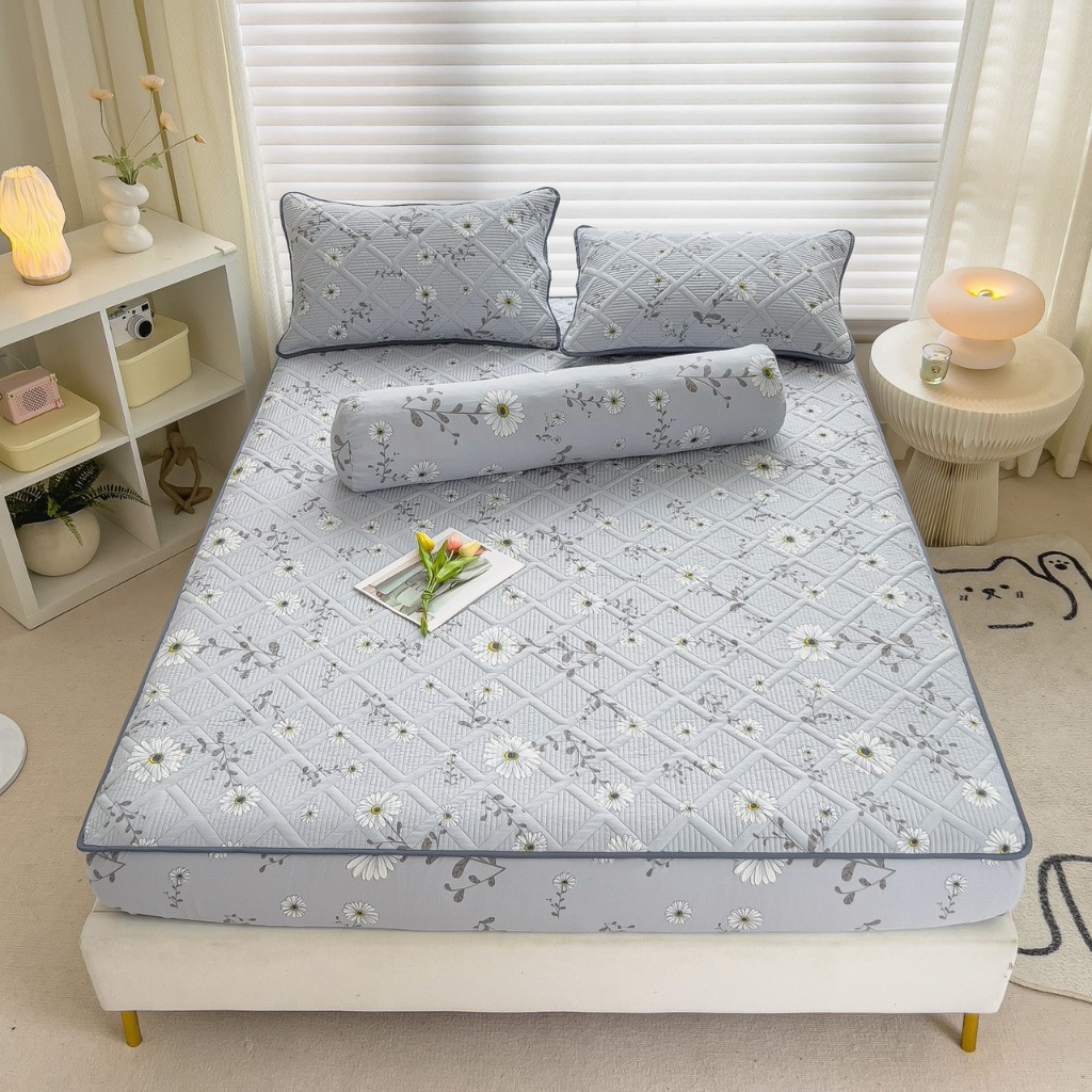 Ga Gối Cotton Đũi Cát Trần Mịn Decor Bộ Drap Giường Chần Bông Kèm vỏ Ôm Đồn Bộ Kích Thước 1m6 1m8 2m2