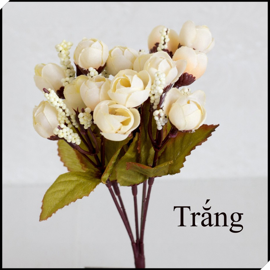 Chùm Hoa Hồng Trà Bi Giả Lụa - Hoa lụa trang trí - Bông Nhân Tạo cao cấp đẹp như hoa thật