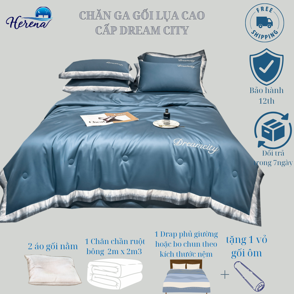 Bộ Chăn Ga Gối Mùa Hè Dream City Chính Hãng HERENA Chăn Ga Drap Gối Trải Phủ Giường Cao Cấp