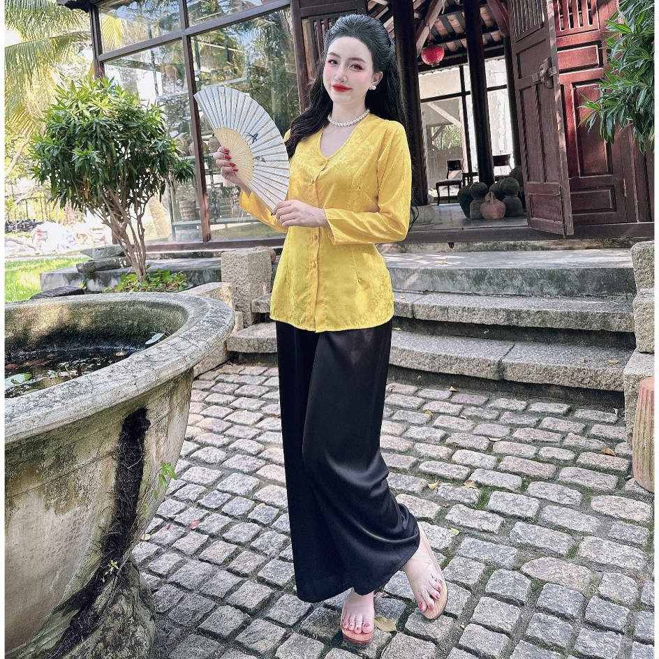 Bộ Bà Ba Tay Dài Nữ SOJUN Chất Lụa Gấm Cao Cấp Size Dưới 65kg