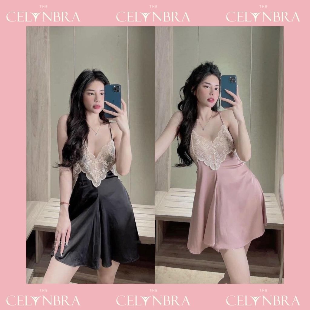 Váy ngủ lụa viền ren hoa dáng xòe hách dáng siêu sexy THE CELYNBRA - V40