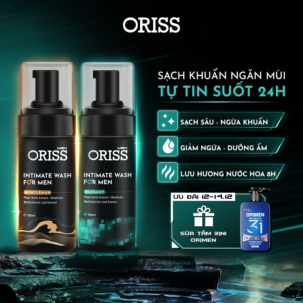 Combo 2 Bọt Vệ Sinh Nam Giới Oriss Men Gentleman & Elegant Sạch Khuẩn Khử Mùi Ngăn Nấm Ngứa Lưu Hương Nước Hoa