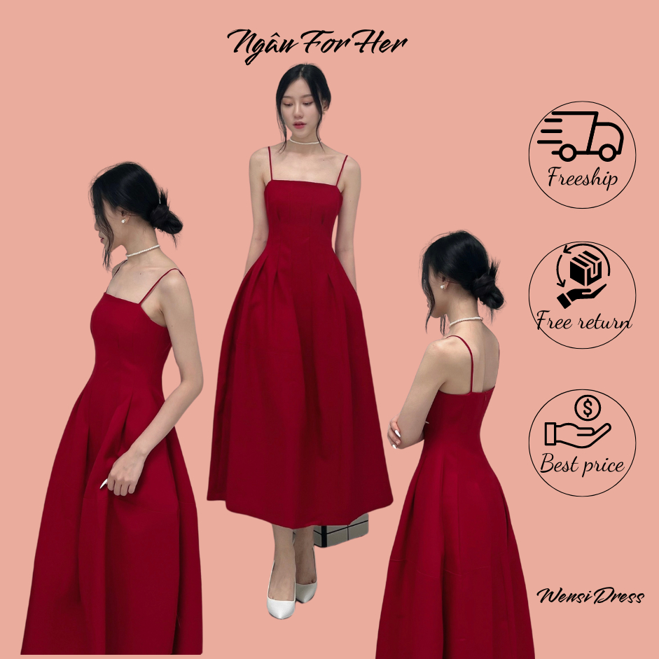 WENSI DRESS- Váy Hai dây Nữ Thiết Kế, Đầm Dự Tiệc Trẻ Trung, Tôn Dáng