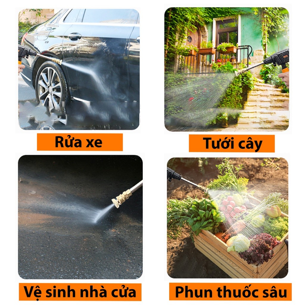 Súng Rửa Xe Áp Lực Cao Đa Năng Chạy Pin Cao Cấp
