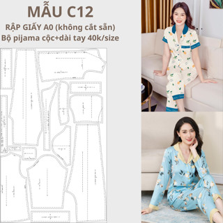 RẬP GIẤY A0 ĐỒ BỘ PIJAMA TAY DÀI TẶNG KÈM TAY CỘC MÃ C12