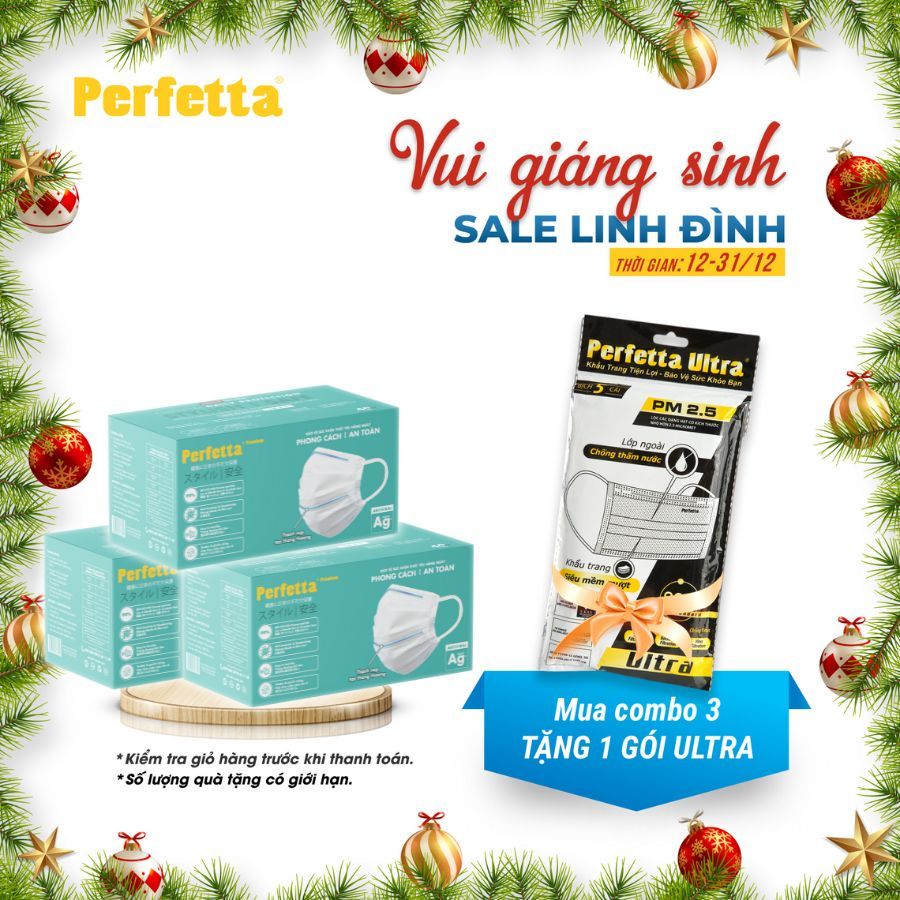 [Premium AG+] Combo 3 Hộp Khẩu Trang Cao Cấp Chuẩn Nhật Perfetta Premium AG+, 2 Thanh Nẹp Thông Thoáng (40 cái/hộp)