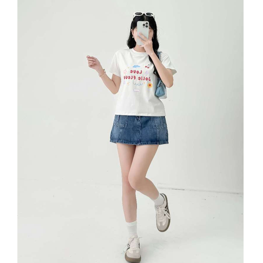 Áo thun babytee nữ VMSTYLE tay ngắn cổ tròn in chữ JOLIE FLEUR và họa tiết dễ thương đi học, đi chơi 37246 - ATU00638