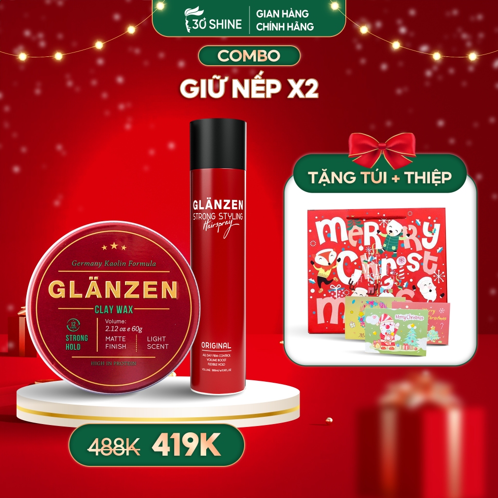 Quà tặng Noel cho bạn trai sáp Glanzen ClayWax + Gôm Glanzen Original 1 phút tạo kiểu 24h giữ nếp