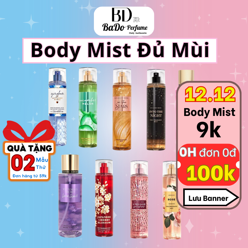 10ml Body Mist Bath And Body Works, Victoria's Secret xịt thơm toàn thân hương nước hoa