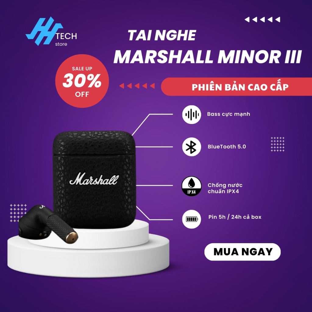 Tai nghe bluetooth Marshall Minor III công nghệ mới không dây chống thấm nước chống ồn âm thanh tuyệt vời
