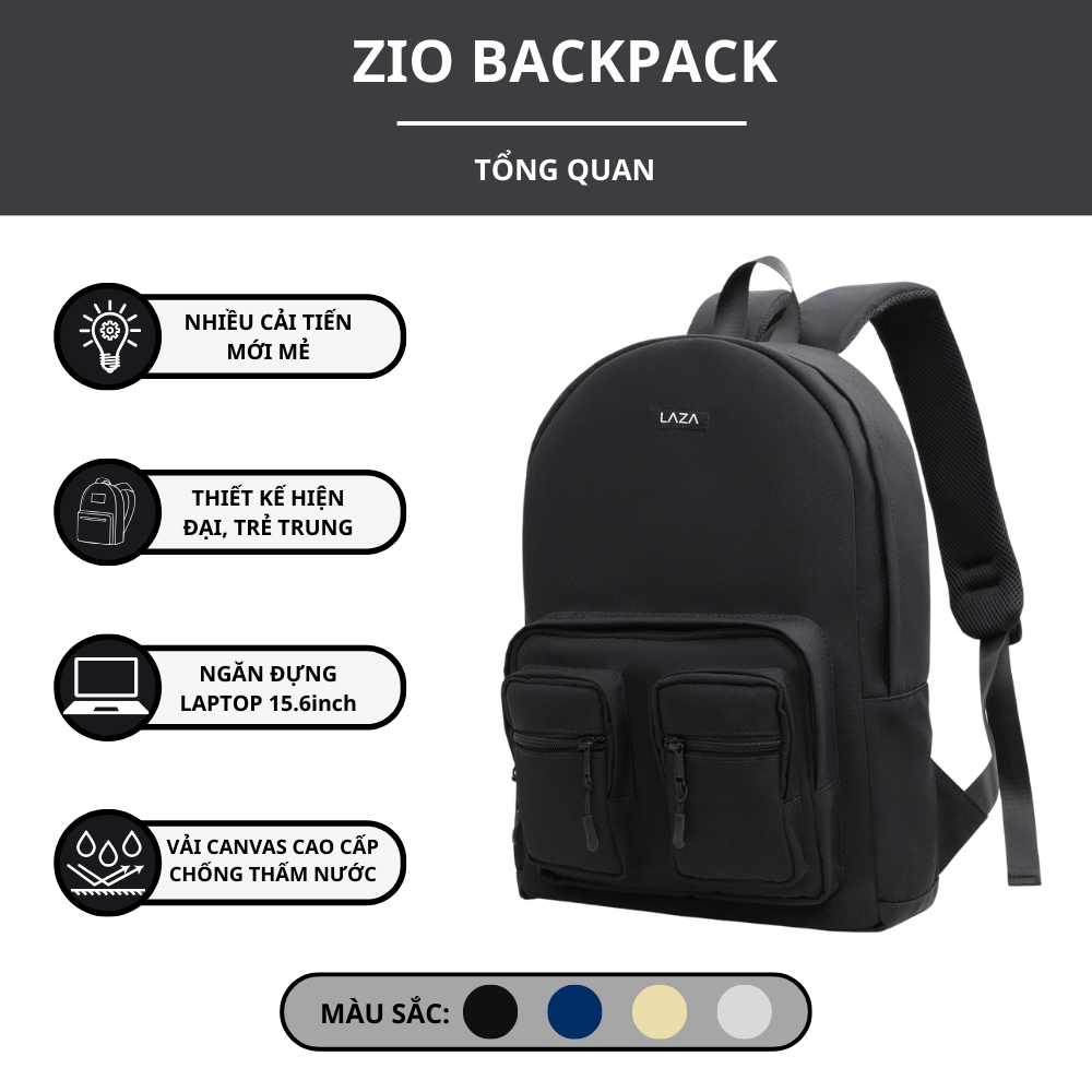 Balo LAZA Zio Backpack 516 - Thiết kế tối ưu nhiều ngăn tiện lợi - Đựng được laptop 15.6inch