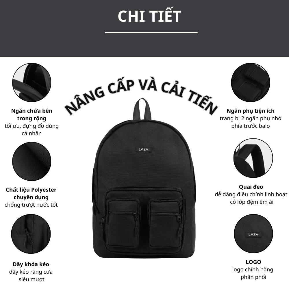 Balo LAZA Zio Backpack 516 - Thiết kế tối ưu nhiều ngăn tiện lợi - Đựng được laptop 15.6inch