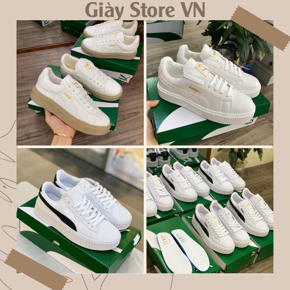 Giày Puma Nam Nữ, Giày Sneaker Unisex Puma Trắng Vạch Đen Hàng Chuẩn 1:1 Da Bóng Full Box Bill