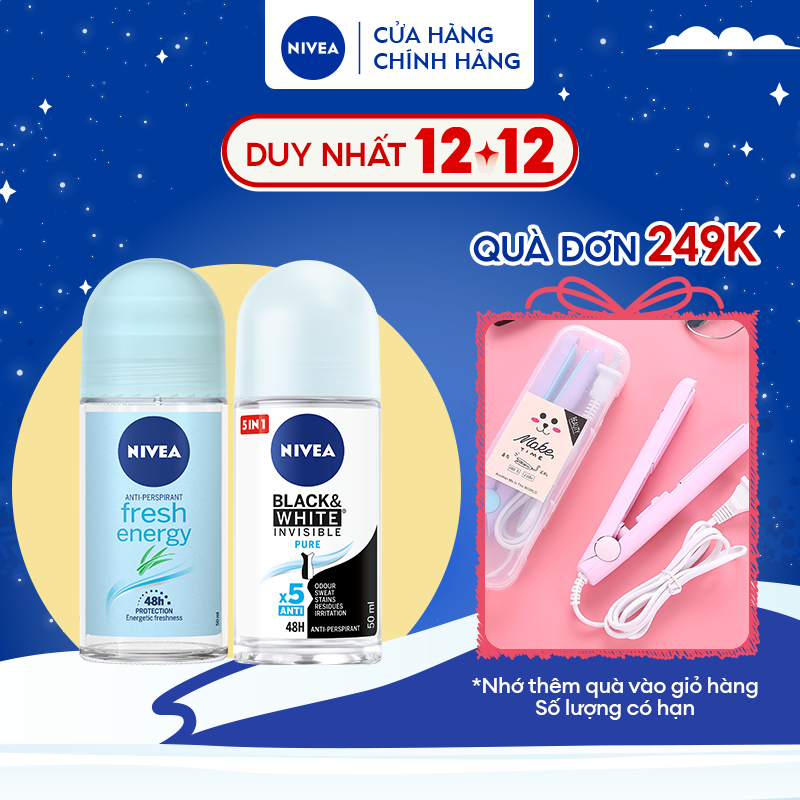 Bộ Đôi Lăn Ngăn Mùi NIVEA Khô Thoáng & Ngăn Vệt Ố Vàng 48H (50 ml)