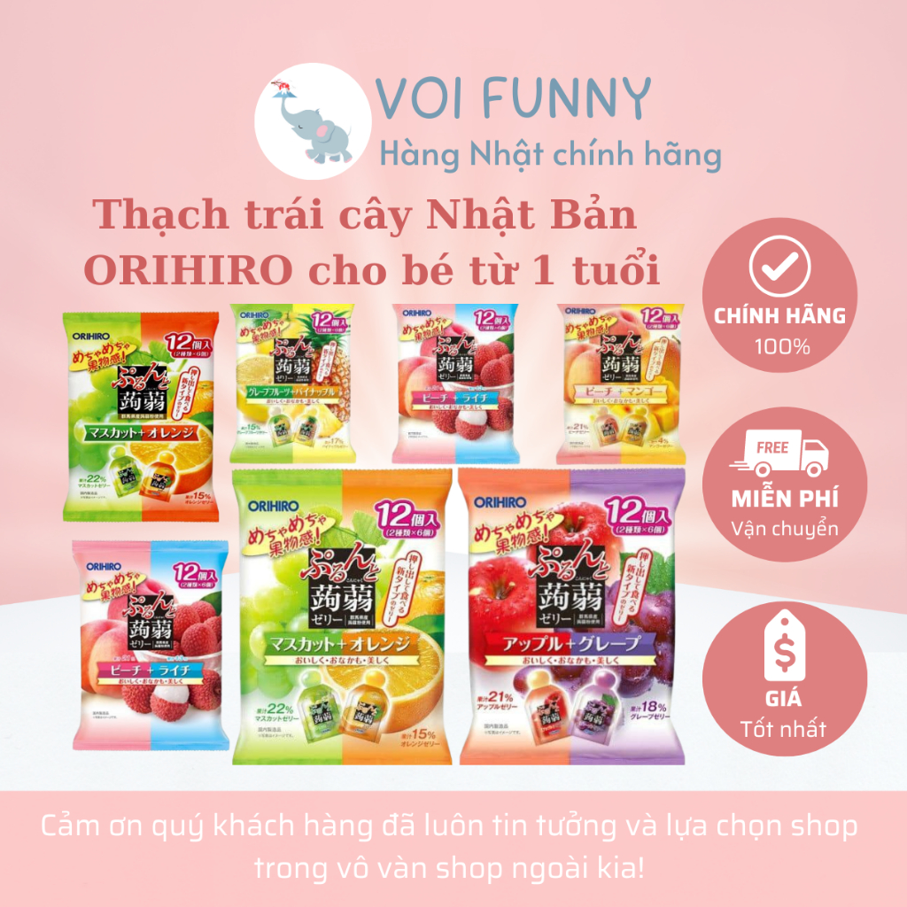 - Thạch trái cây Nhật Bản ORIHIRO GÓI 120gr 20g x 6 cái cho bé từ 1 tuổi DATE T5/2024