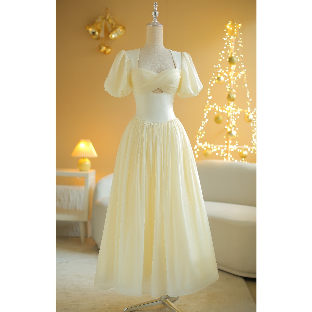 SÒ VINTAGE - SEPIA Đầm maxi tay phồng xoắn