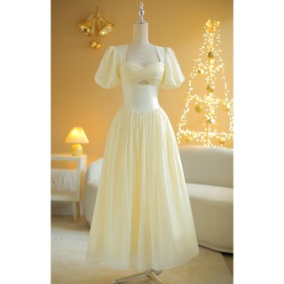 Sò vintage - sepia đầm maxi tay phồng xoắn