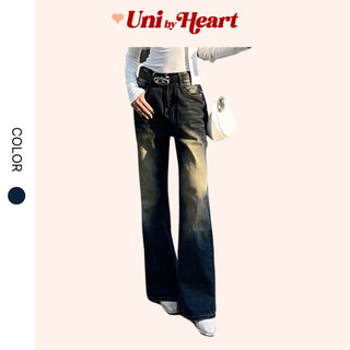 Quần jean wash ống đứng nữ Denim Wash Straight-Leg QB003 dáng suông, cạp cao - Uni By Heart