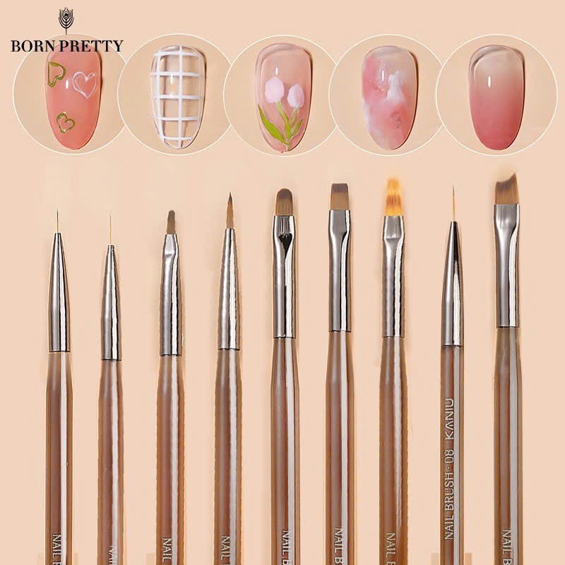 Sét cọ vẽ móng 9 cây cán nâu Beeshi Shop Nail