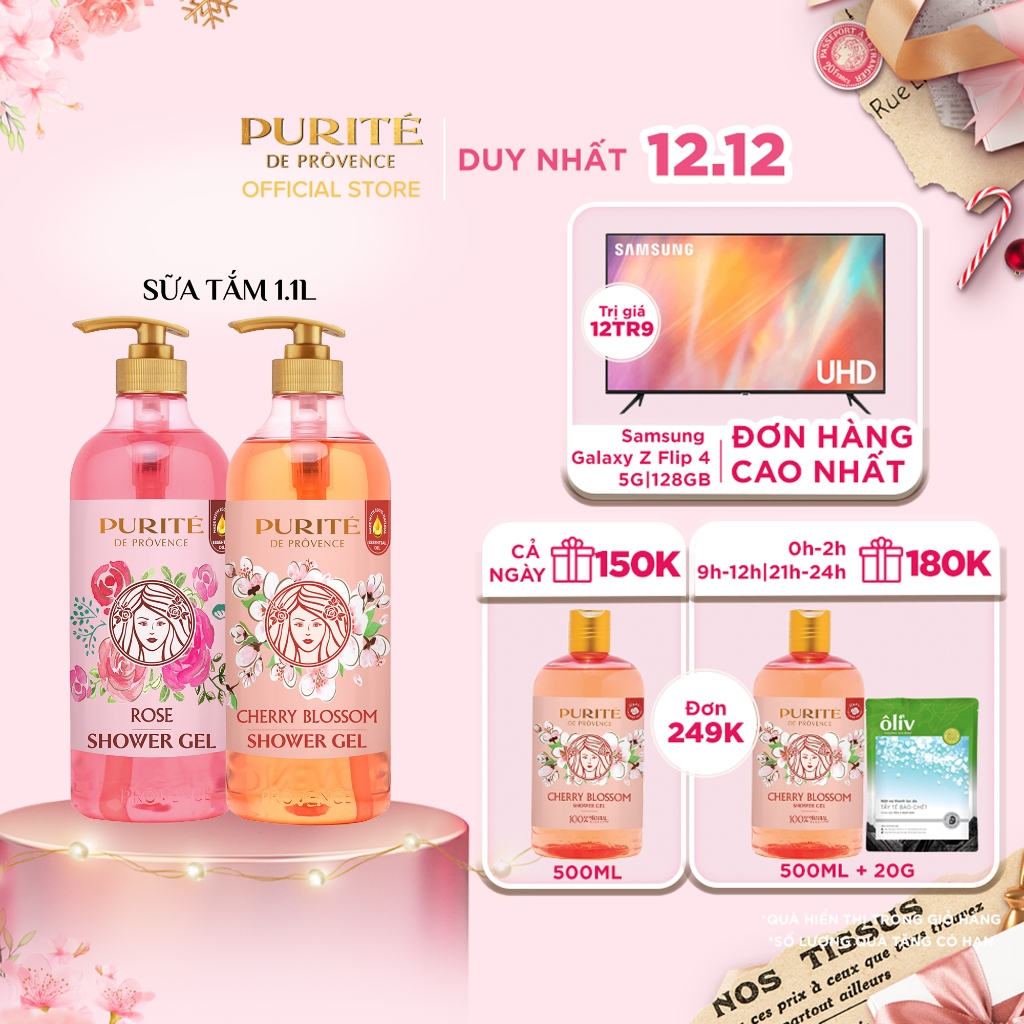 Combo 2 sữa tắm Purité 1.1L hương Hoa Hồng + hương Hoa Anh Đào