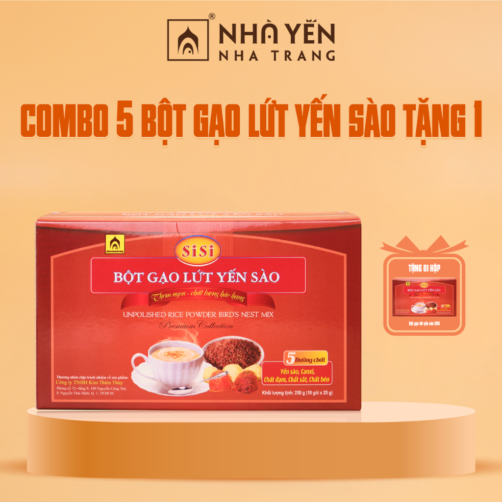 COMBO 5 hộp Bột gạo lứt yến sào SiSi Nhà Yến Nha Trang Hộp 10 gói Bột gạo lứt giảm cân Bột gạo lức yến sào
