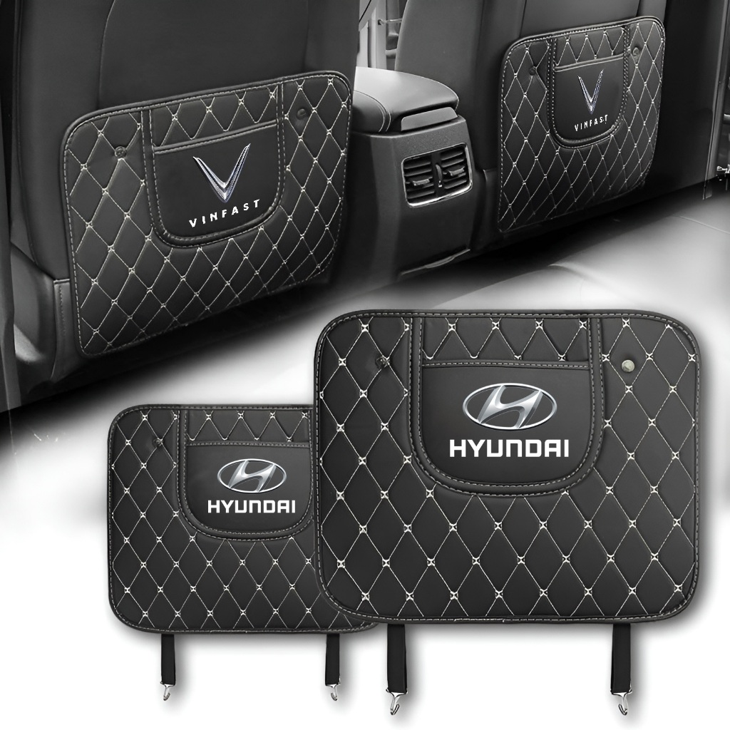 Tấm Chắn Lưng Ghế Ô Tô Da PU - Đệm Lót Bảo Vệ Lưng Ghế Ô Tô Có Logo Theo Hãng Xe, Chống Thấm Nước, Chống Trầy, Chống Bẩn