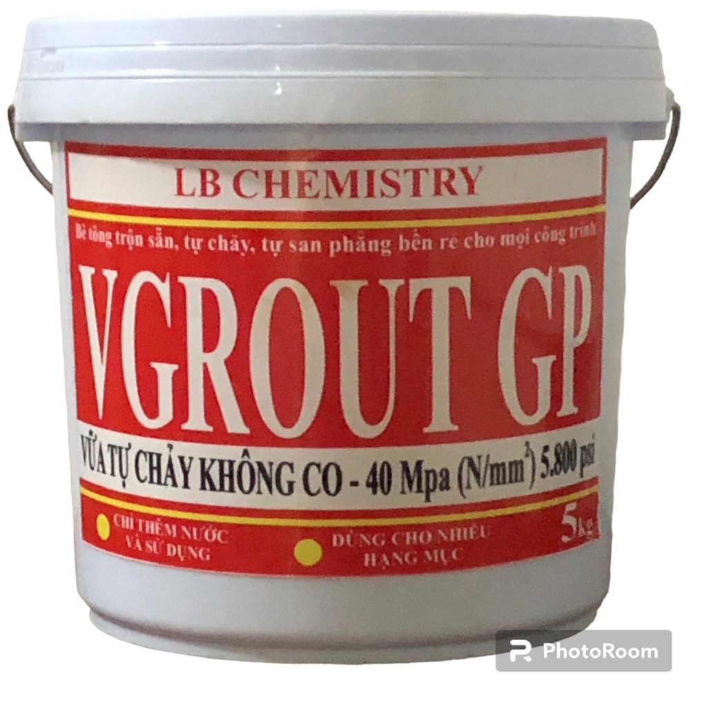 VGROUT GP - Bê tông trộn sẵn, tự chảy, tự san phẳng, Mác cao 400 - Đa năng - Chỉ cần trộn với nước là đổ - 5kg