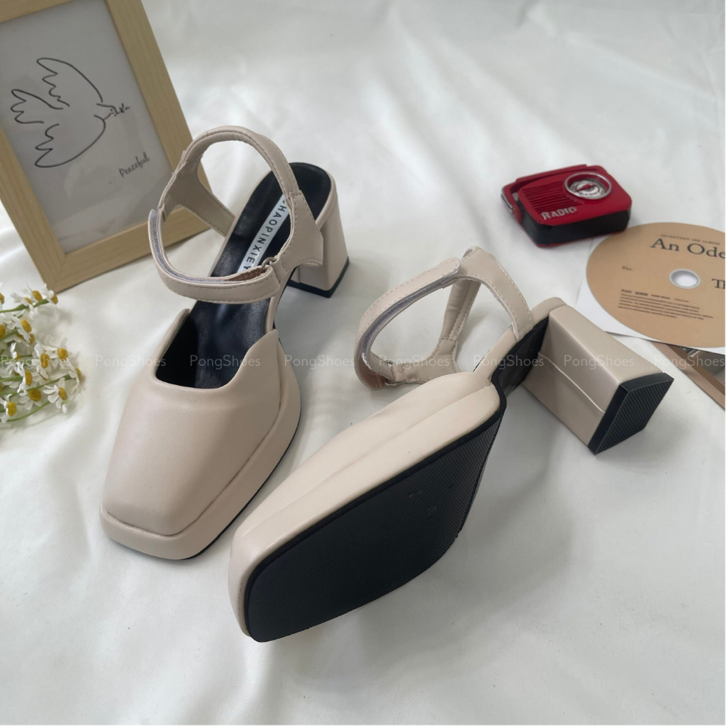 Giày Sandal gót cao bít mũi Pong Shoes- Full Box- Mã 1570