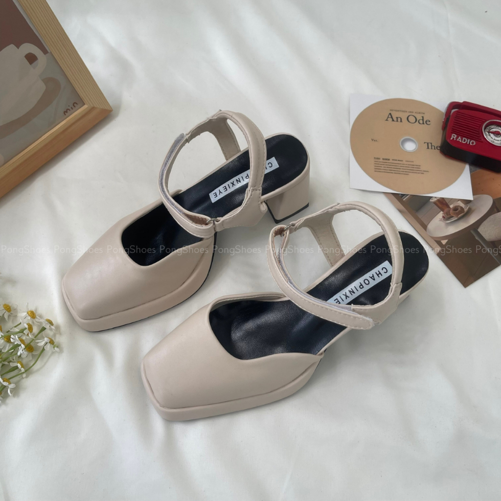 Giày Sandal gót cao bít mũi Pong Shoes- Full Box- Mã 1570