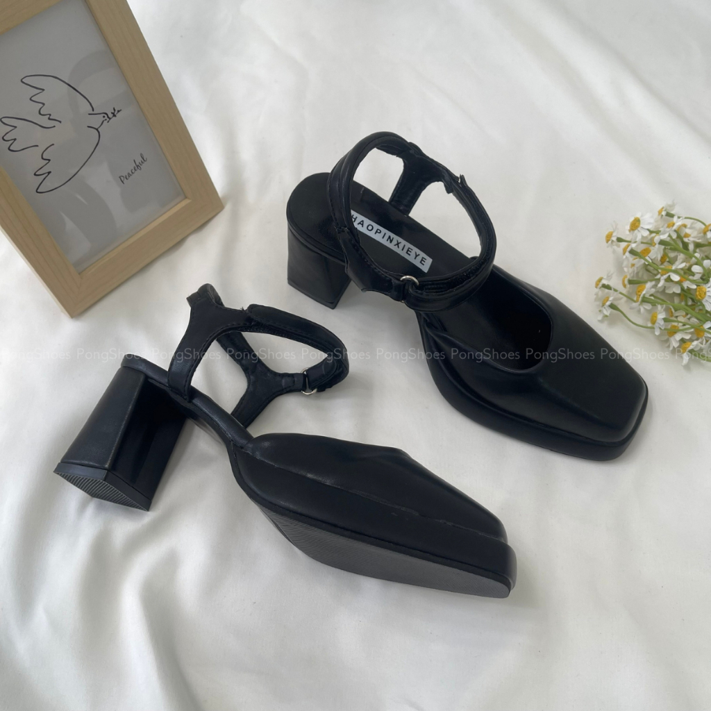 Giày Sandal gót cao bít mũi Pong Shoes- Full Box- Mã 1570
