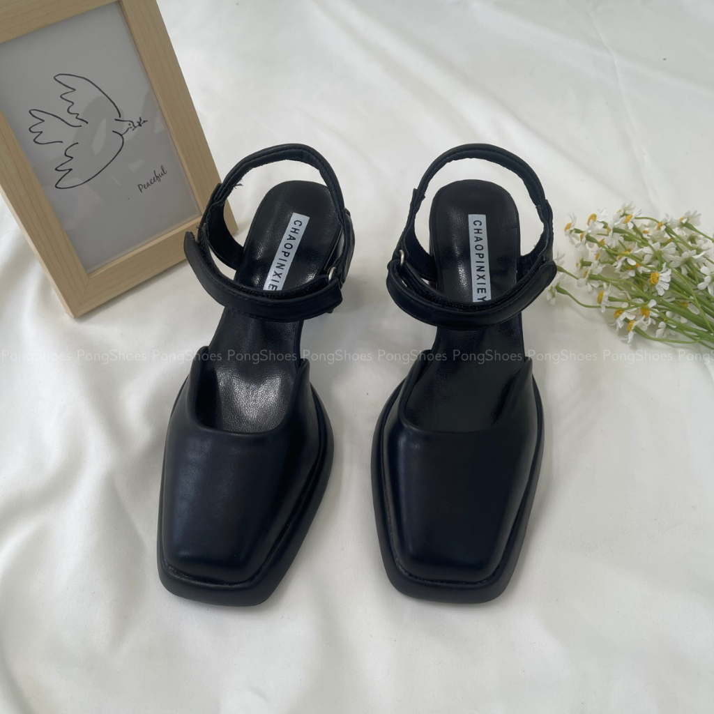 Giày Sandal gót cao bít mũi Pong Shoes- Full Box- Mã 1570