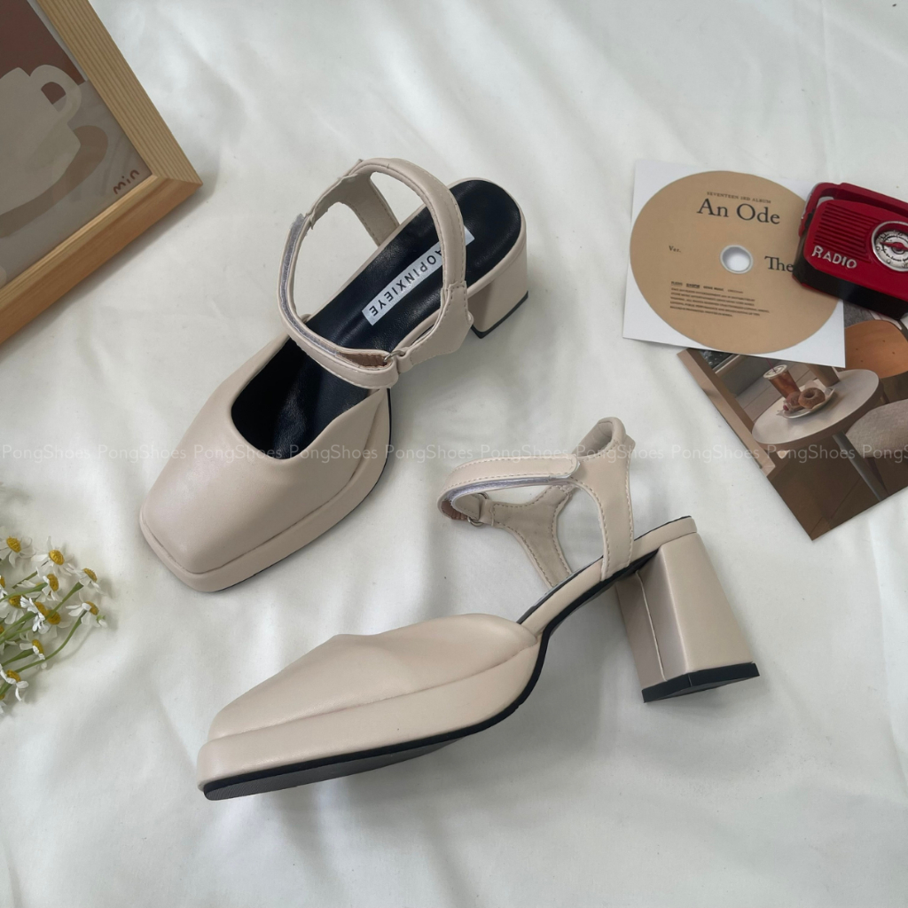 Giày Sandal gót cao bít mũi Pong Shoes- Full Box- Mã 1570