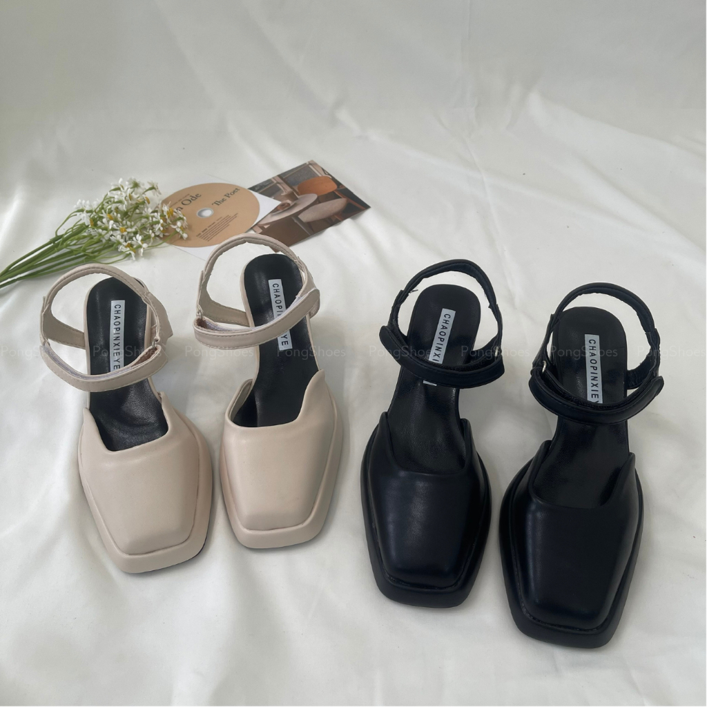 Giày Sandal gót cao bít mũi Pong Shoes- Full Box- Mã 1570